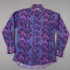 Vintage Wrangler Shirt Mens Medium Purple Aztec Southwest Western Long Sleeve picture