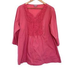 J. Jill Plus Shirt Women’s 2X Pink Crochet Neck 3/4 Sleeve Lightweight Top picture
