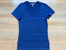 Icebreaker Cool-Lite Blue Merino Wool Striped Short Sleeve Scoop Neck T Shirt Sm picture