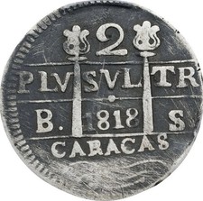 VENEZUELA 1818 AD Caracas Colonial 2R Real Spanish Cob SILVER Spain Coin PCGS VF picture