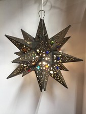 Moravian Star Pierced Metal Glass Pendant Light Lamp Hanging w/marbels 13 '' picture