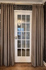 Custom Drapes Black Tan Gingham Pinch Pleat Lined Pair 28x84 Curtains Side Panel picture