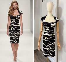 VTG Cache Size 2 Satin 100% Silk Bodycon Dress Animal Print Ruched Y2K picture