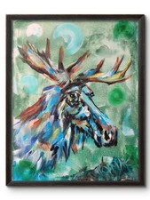 KYMA Original Acrylic 11x14 Moose Painting Signed Expressionist Green Canvas Art picture