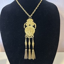 Vintage Etruscan Revival Necklace Aurora Goddess Mythology Tassel Statement 18” picture