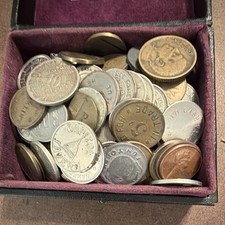 Mixed lot of 140 vintage redemption coins for arcade, taverns, etc. from 1930s. picture