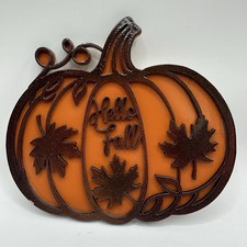 Hello Fall Pumpkin Decor Orange Brown Autumn Leaves Handcrafted 5.5