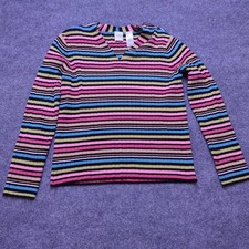 Emma James Sweater Large Multi-Color Striped Ribbed Knit V-Neck Pullover picture