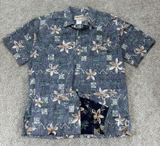 Vintage Cooke Street Honolulu Aloha Shirt Mens L Blue Plumeria Reverse Print USA picture