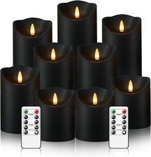 9PK Flameless LED Candles with Remote Timer Flickering Black 3-7
