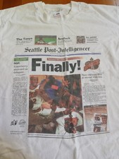 Vintage 1990s Seattle Sonics Post-Intelligencer   “Finally” T-Shirt Men's XL picture