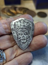 Sterling silver shield guitar pick from NicisPicks with day of the dead woman - picture