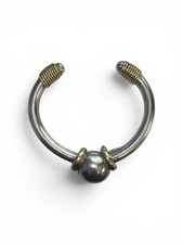 intage Mexico 925 Sterling Silver Mixed Metal Modernist Cuff Bracelet (A34) picture