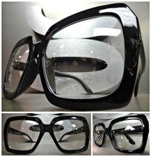 HUGE OVERSIZE 70s VINTAGE Style Clear Lens EYE GLASSES Thick Black Fashion Frame picture