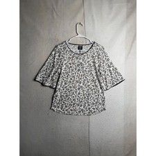 NWT Bobeau Womens Leopard Print Bell Sleeve Knit Top Crochet Trim MT4K8N SZ L picture