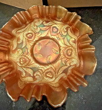 Antique Fenton Marigold Carnival Glass Leaf Chain Bearded Berry Bowl 8” c1912 picture