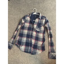 American Eagle Womens XS Flannel Plaid Button Up Shirt Navy Pink White picture