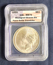 1922 Peace Dollar Overstrike Misaligned Obverse Die ICG MS 70 Daniel Carr Coin picture