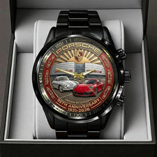 Porsche 95th Anniversary Watch 1931-2026 Black Stainless Steel Men's Gift picture