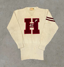 True Vintage 1940s Harvard Lamb Knit Wingfoot Letterman Pure Wool Sweater Medium picture