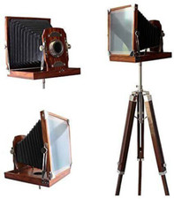 Vintage Style Wooden Camera on Tripod Antique Collectible Floor Home Décor Prop picture