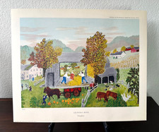 1960 Triton Press Collotype Fine Art Print Grandma Moses 'Pumpkins' DS30 picture