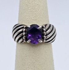RARE Retired Silpada Amethyst Sterling Silver Ring R1273 Sz 6 Vintage Wide Twist picture