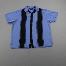 Nat Nast Shirt Mens Large Blue Black Silk American Fit Retro Button Up Luxury picture
