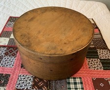 Antique Primitive Wood Pantry Box, 9 1/2” Round, 5 3/4” Tall, Brown picture