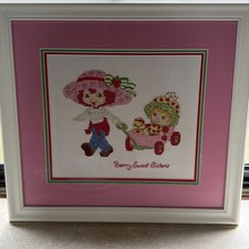 Vtg 1980s Strawberry Shortcake Large Completed Cross Stitch Framed 21'X20