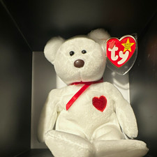 2 Rare Ty Beanie Baby Valentino White Bear w/ Red Heart Tag &  w/o, Vintage 1994 picture