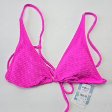 Roxy Haleiwa Built Up Triangle Bikini Top Size L Bright Pink Textured NWT picture