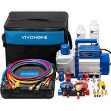 HVAC AC Vacuum Pump Kit 5CFM 1/2HP & Manifold Gauge Set Auto R134a R410A R1234yf picture