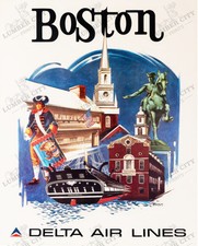 Boston Delta Airlines 1974 Vintage Travel Poster Wall Art Print Retro picture