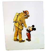 Disney  Mickey Mouse and Fireman Art Print 16 x 20 Rockwell Style More Sizes picture