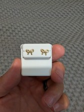 New 10K Solid Yellow Gold Bow Stud Earrings Ribbon Screw Back Posts $300 picture