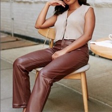 NWT A&F Curve Love Ultra HR Vegan Leather 90’s Straight Leg Pant / SZ 33 or 16 picture