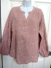 NWT WONDERLY Sz Large Gauzy Raw Edges 1/2 Snap Blouse Pullover Textured picture