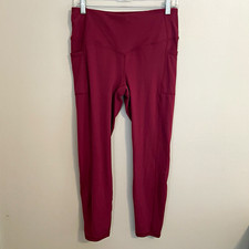 Gaiam Women’s Ankle Leggings M Burgundy Solid Pockets Stretch Logo picture