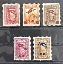 Turkey 1934 Surcharged Airmail Stamps First Issue MH* SET SG #1157/1161 picture