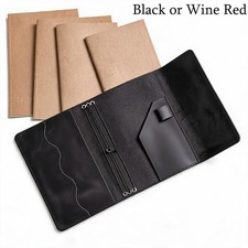 A5 Refillable Leather Journal Cover Set with 4 Notebooks Binder Diary Card Slots picture