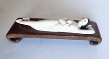 Japanese Miniature Reclining Nude Woman Figure Carved Style Wood Base picture