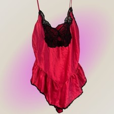 Red Satin Fairy Goth Teddy Lace Trim Escapades Vintage Drop-waist Lingerie picture