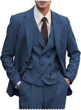 Vintage Men's Regular Fit Herringbone Tweed 3Pcs Suit Blazer Vest Trousers Set picture