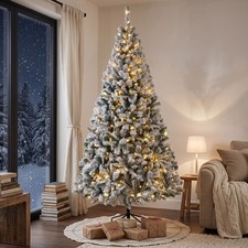 HOMCOM 7.5ft Flocked Prelit Christmas Tree, Hinged Fraser Fir with LEDs picture
