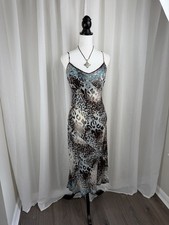 RARE Karen Hilton ASO Paris Hilton Silk Blue Beaded Leopard Print Maxi Dress picture