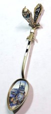 Antique Egyptian 800 Silver & Enamel Souvenir Spoon Mosque Sarcophagus w/ Mummy picture