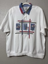 Vintage Koret Francisca Embroidered Polo Shirt 3X White Plaid Collar Textured picture