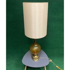 2 Vintage MCM Hollywood Regency Amber Glass Base Table Lamp with Shade 40
