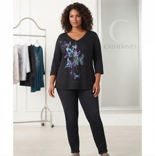 Catherine's NWT Women’s Plus Size OX Glitter Butterflies 3/4 Sleeve Shirt picture